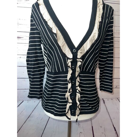 CAbi #276 The Flirt Ruffle Cardigan Sweater size Small 276 Knit Striped Cotton - Picture 1 of 10